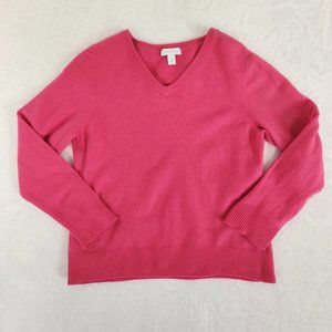 Y2K‎ Charter Club Pink Merino Wool Sweater V Neck Ribbed Cuffs Womens XL Small